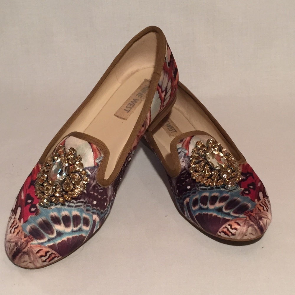 Nine West Satin Butterfly Flats with Large Broach